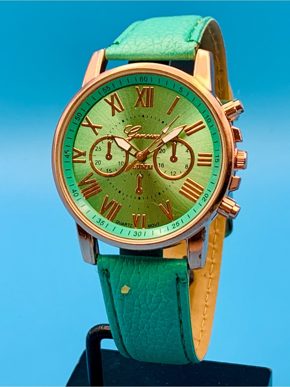 GENEVA Men’s Women’s Unisex Quartz Wristwatch Faux Subdials Working New Battery
